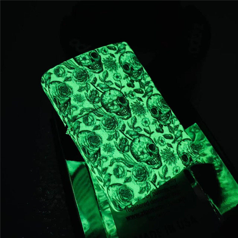 正版ZIPPO防风煤油打火机新款美版夜光玫瑰骷髅个性礼品49458男士