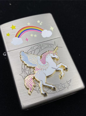 正版ZIPPO防风煤油打火机星空卡通独角兽情人节个ZOP性创意男送礼