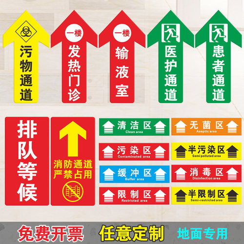 医院清洁区半污染限制区拖鞋摆放换鞋区消毒排队等候提示贴病人患者医护安全出入口医疗废物通道指示箭头地贴 - 封面