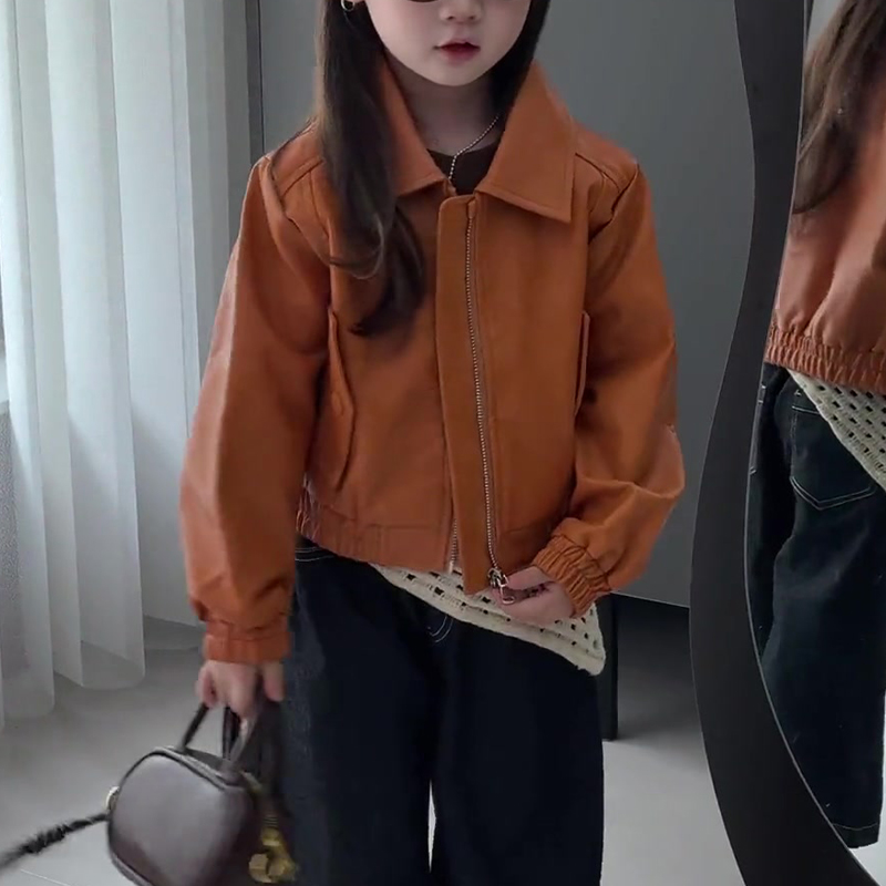 上衣女孩洋气时髦洋气机车服套装