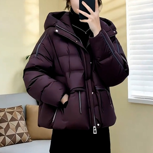 泡芙羽绒服女短款新款小个子连帽宽松面包服白鸭绒外套加厚羽绒服