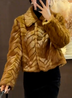 冬季金叶貂仿皮草环保毛毛短外套翻领保暖上衣高级感百搭轻奢外套