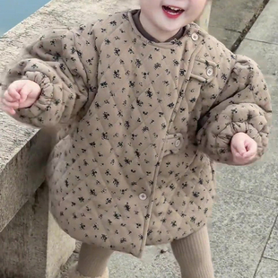 儿童洋气宽松碎花棉服新款韩版冬季气质厚款女童衔棉保暖棉衣裙潮