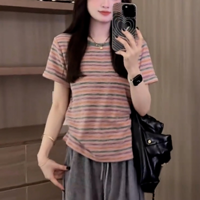 夏季韩系减龄显瘦条纹短袖T恤