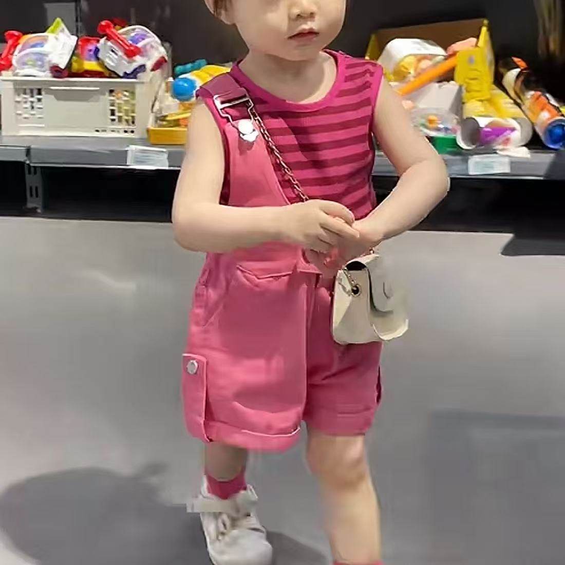 女童牛仔背带裤套装新款儿童夏装T恤