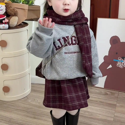 洋气小公主红色加绒卫衣裙子女童