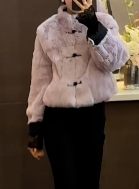 新中式立领盘扣仿皮草短款棉服女冬季保暖外套双面穿保暖皮草上衣