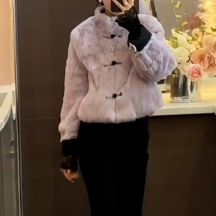 新中式立领盘扣仿皮草短款棉服女冬季保暖外套双面穿保暖皮草上衣