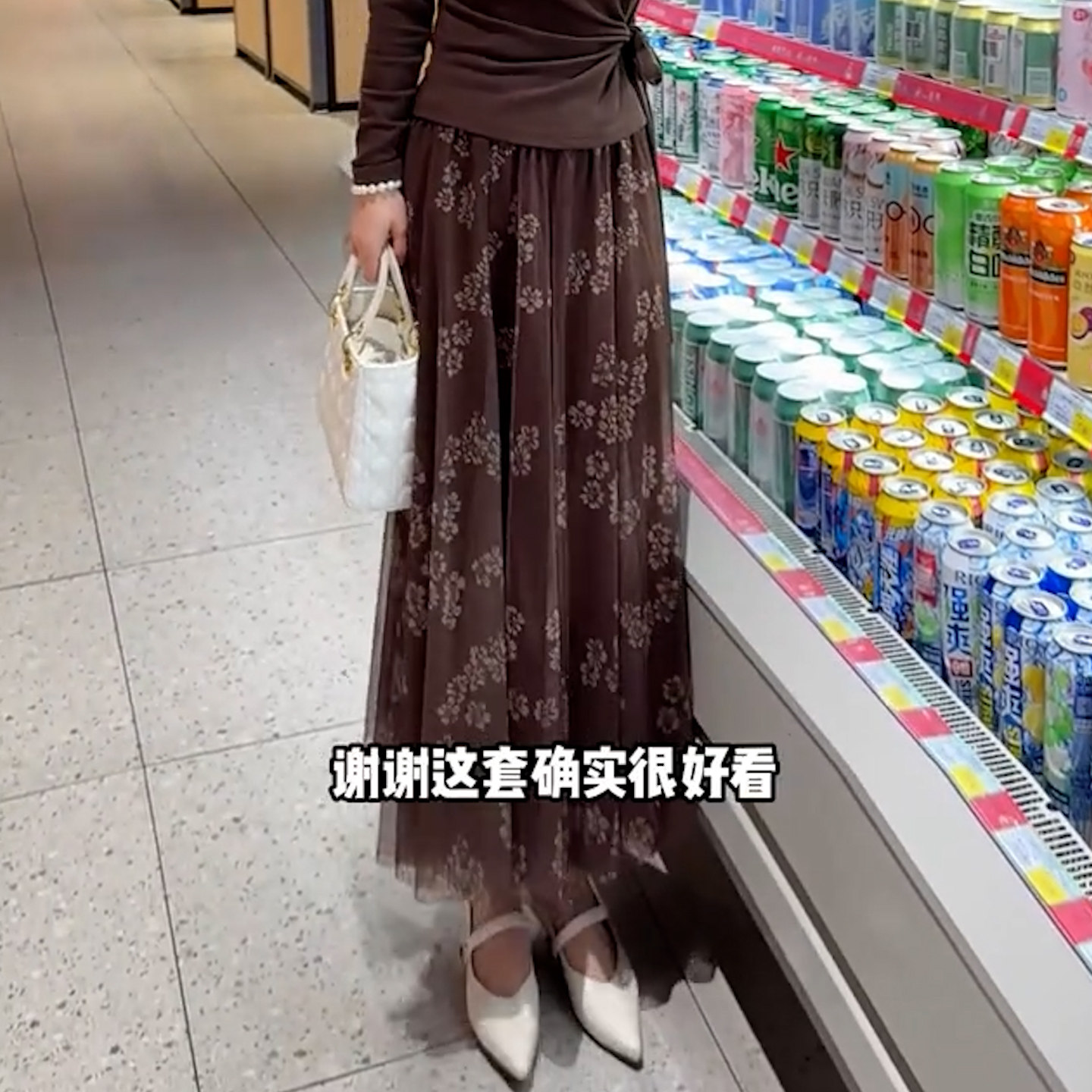 复古碎花雪纺半身裙长裙高腰显瘦A字裙气质百搭裙子星空烫钻纱裙