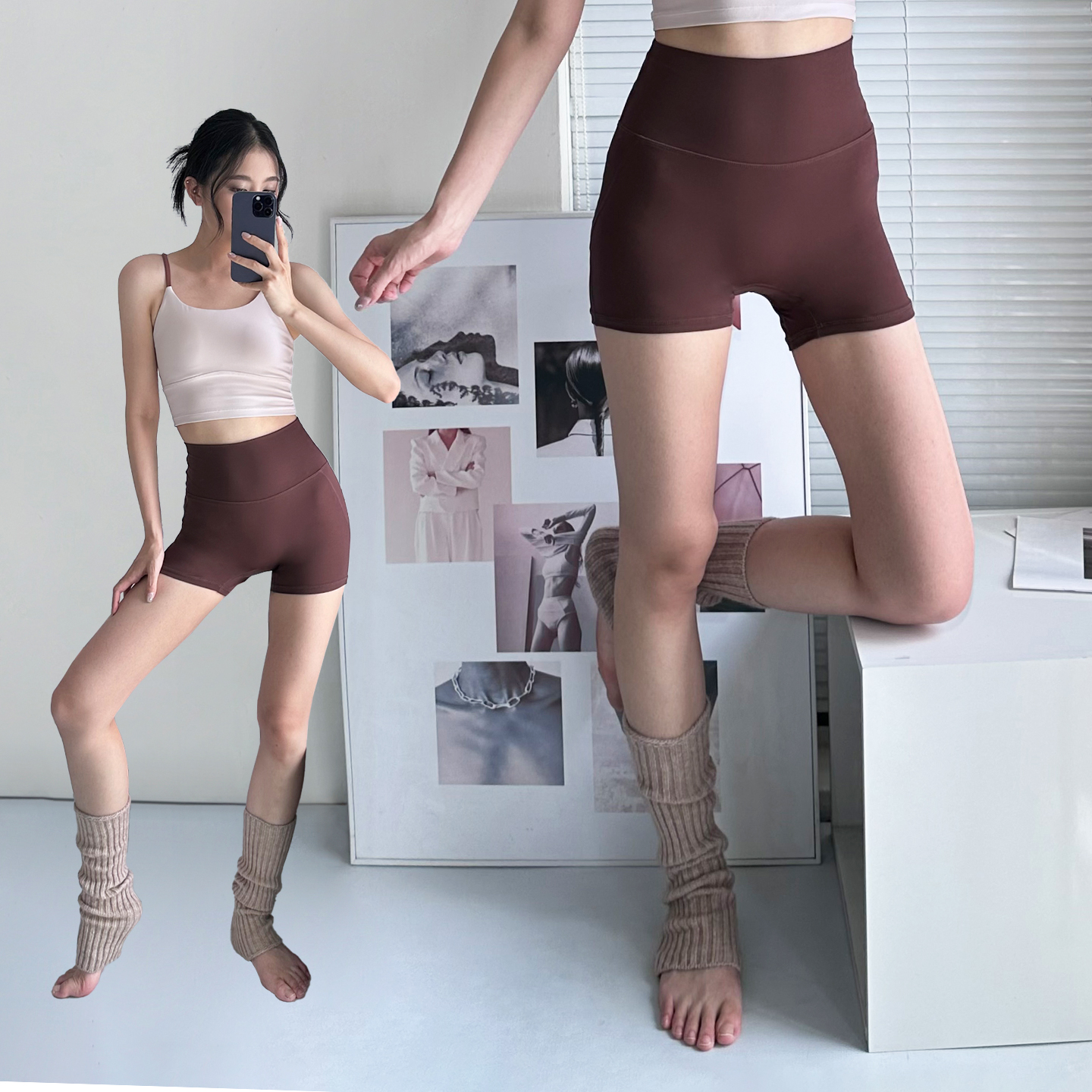 三分瑜伽裤高弹健身短裤外穿跑步免穿内裤运动专业训练加绒打底裤