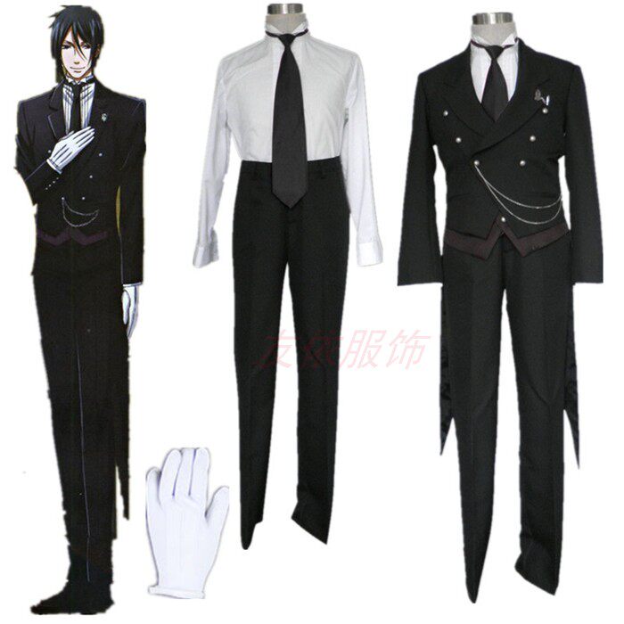 动漫cosplay服饰黑执事塞巴斯执事装1代黑色燕尾服西装套装现货