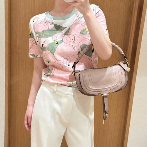 火烈鸟印花夏季粉色短袖T恤女