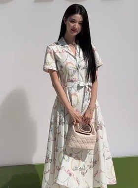 王楚然同款七夕D家田园风花卉连衣裙收腰显瘦中长裙气质裙女装