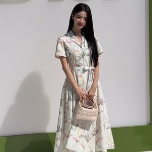 王楚然同款七夕D家田园风花卉连衣裙收腰显瘦中长裙气质裙女装