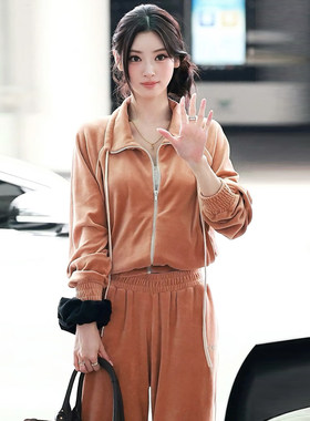 早秋丝绒垂感显瘦女阔腿运动套装