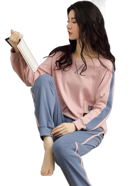 睡衣女秋冬季纯棉长袖青年运动款