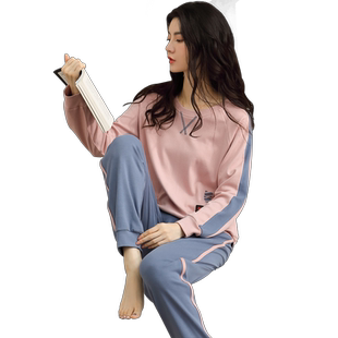 睡衣女秋冬季纯棉长袖长裤韩版休闲春秋家居服青年学生运动款套装