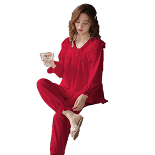 莱卡【高档面料】睡衣女士秋冬季纯棉长袖2025新款花边妈妈家居服