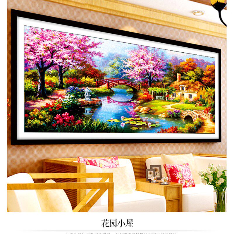 绣好的纯b手工十字绣成品梦幻家园欧式花园小屋客厅大幅田园新款