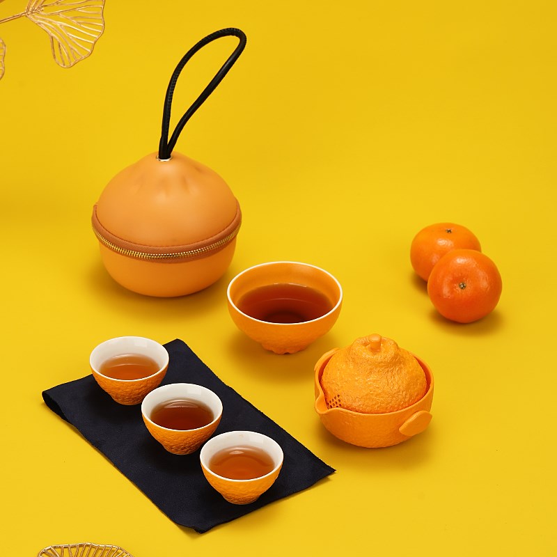 便携式旅行茶具h套装丑橘快客杯户外露营泡茶壶家用陶瓷茶壶茶杯