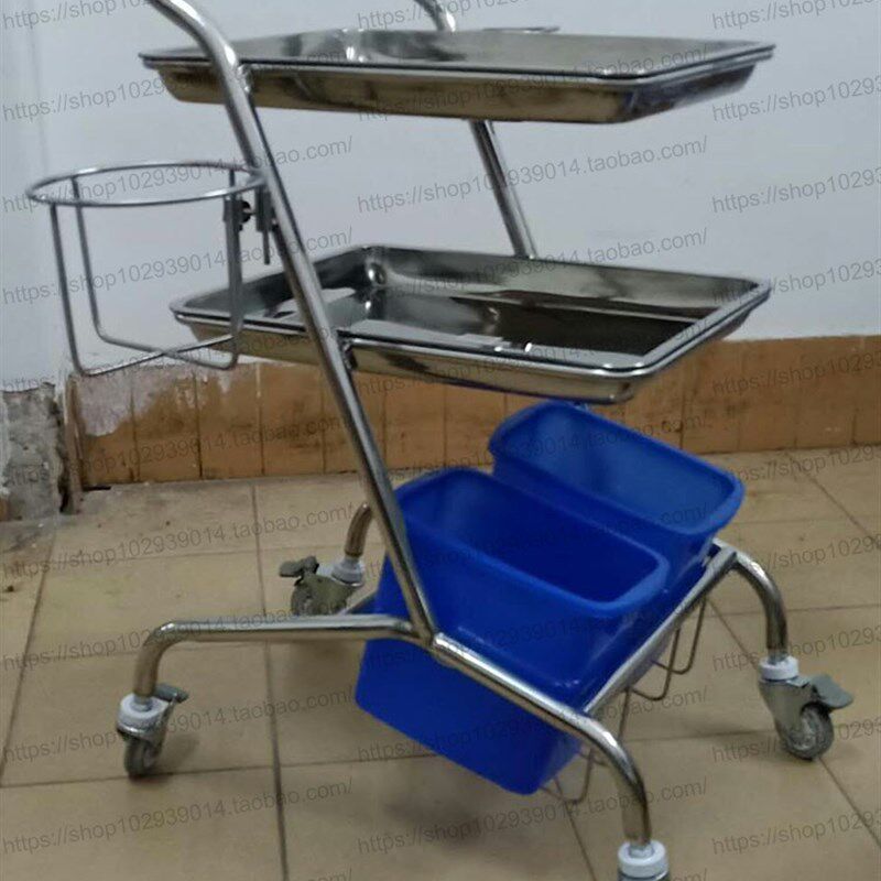 医用不锈钢梯形双盘双桶s三层推车 小型迷你不锈钢治疗车 注射车