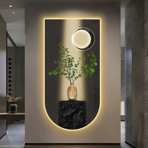 侘寂风玄关装饰画高级感灯画客厅竖版中式创意入R户门走廊过道壁