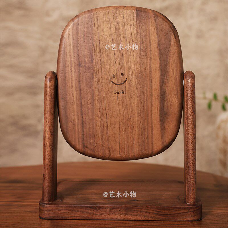 北美黑胡桃d木实木化妆镜桌面台式梳妆镜家用卧室可旋转复古高清