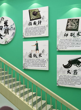幼儿园楼梯墙面装饰画四大v发明托管班走廊环创道主题成品文化背