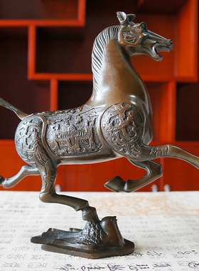 黄铜马摆件马踏飞燕马到成功风水仿古办公K室客厅纯铜制装饰工艺