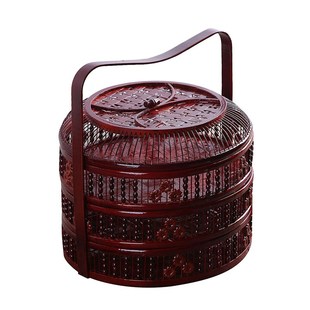 竹编食盒提篮鸡蛋篮水果篮竹制品月饼篮红色O结婚礼篮拜拜篮收纳