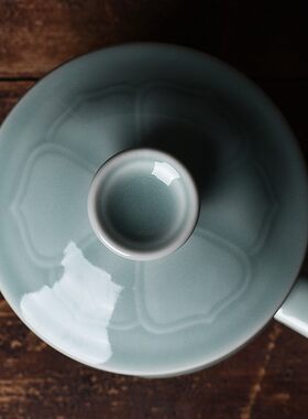 龙泉青瓷徐建新h带盖办公茶杯陶瓷带茶漏过滤茶水分离同心杯礼品