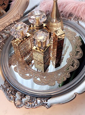 欧式复古镜面托盘鎏金印花轻奢托B盘美容院精油护肤收纳金色镜子