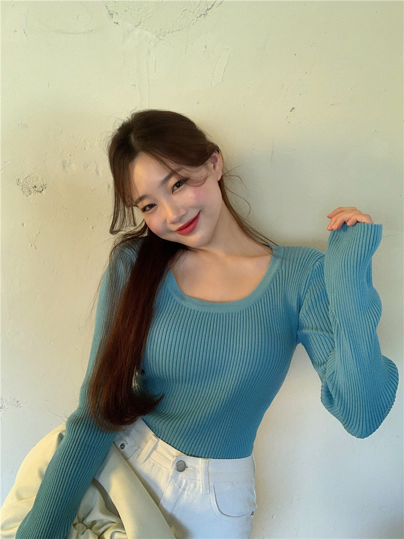 Korean version thick and thin basic elastic knitting bottoming shirt