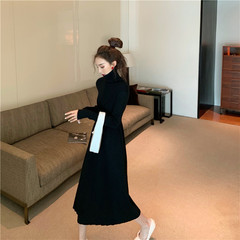 Real shot and real price retro versatile slim knitted umbrella skirt dress