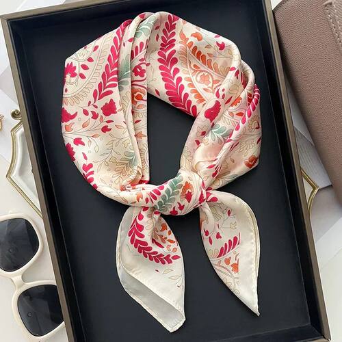 Silk Square Scarf Women Luxury Floral Print Soft Satin Kerch