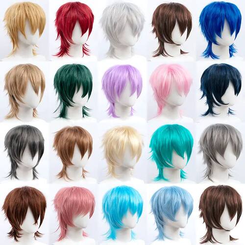 Synthetic Short Wigs Wolf cut with Bangs Choppy Cosplay Part