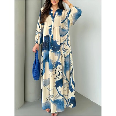 Women Dress Abay Muslim Loose Button Up Dubai Vestidos Largo