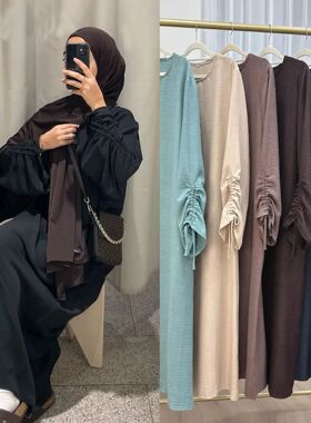 Eid Islamic Modest Dress for Women Abay Lace-up Sleeve Moroc