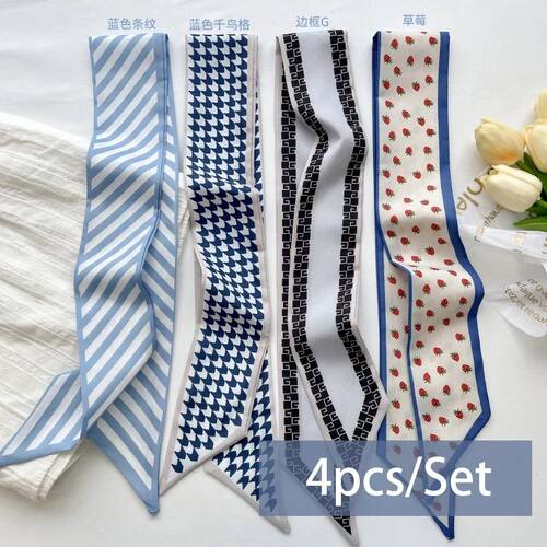 4pcs/set Series Silk Satin Scarf Women Cloth Hair Bands Head