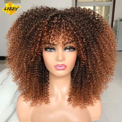 Short Afro Curly Wig With Bangs Synthetic African Fluffy Bla