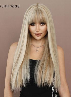 Long Straight Light Blonde Wig for Women Daily Party Highlig