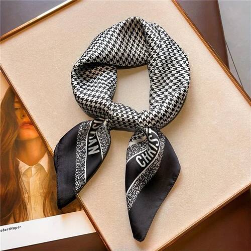 New 70cm Houndstooth Printed Square Scarf For Women Silk CHR