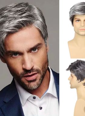 Synthetic Men Wigs Short Silver Gray Wig Synthetic Heat Resi