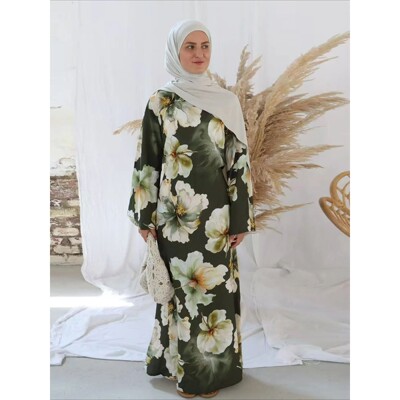 Women Dress Abay Flower Dubai Arab Print Msulim  Jalabiya Ra