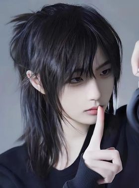 Short Mullet Head Wigs with Bangs Synthetic Straight Anime M