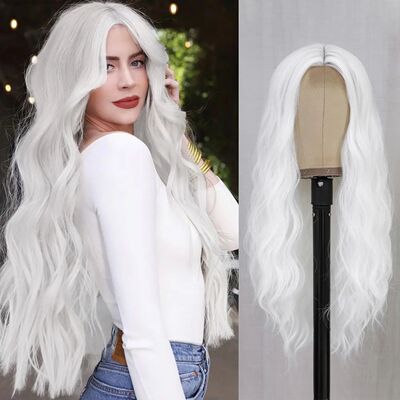 White Synthetic Wig for Women Long Lace Curly Wavy Cute Wigs