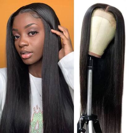 Long Straight Black Lace Front Wig Natural Black Pre Plucked