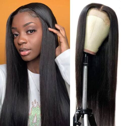 Long Straight Black Lace Front Wig Natural Black Pre Plucked