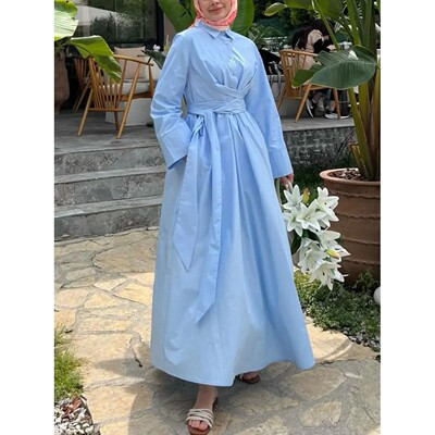 Elegant Lace Up Jalabiya Abay Women Casual Party Long Robe