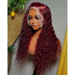 Deep 13X4 Wave Wig Lace 99J Frontal Burgundy Synth Color Red
